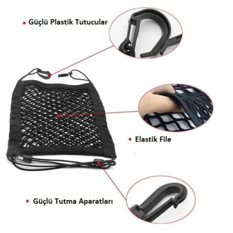 Ücretsiz Kargo Araç İçi 2 Koltuk Arası 2 Gözlü Çok Amaçlı File