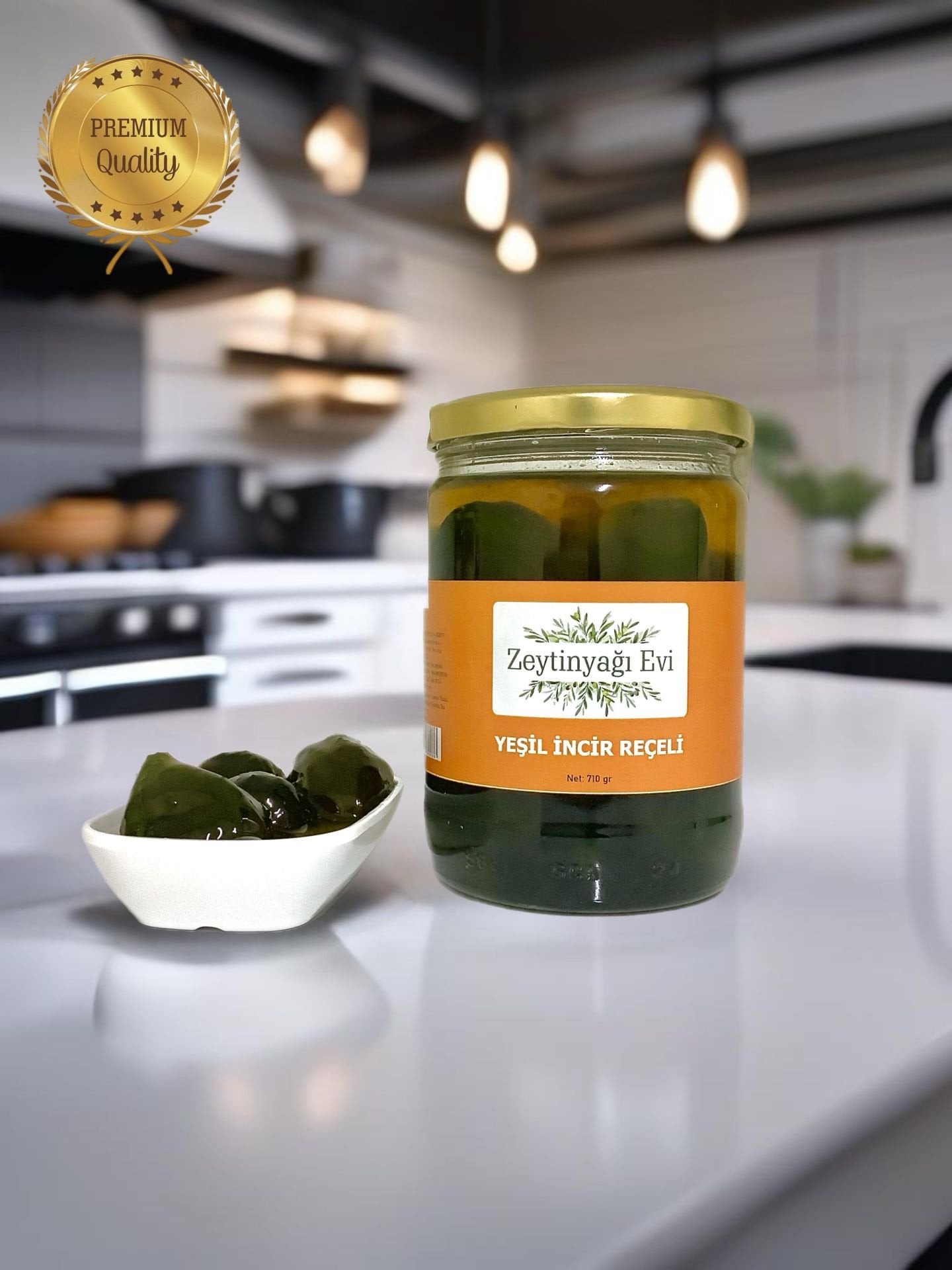 Yöresel Lezzetler Akdeniz Yeşil İncir  Reçeli Cam Şişe 710 Gram